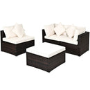 4 Pieces Ottoman Garden Patio Rattan Wicker Furniture Set with Cushion-Gray by LJGDeals