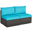 2 Pieces Patio Rattan Armless Sofa Set with 2 Cushions and 2 Pillows-Navy by DirectDeals