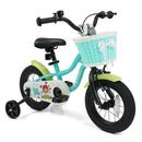 12/14/16 Inch Kids Bike with Training Wheels and Basket Green Color