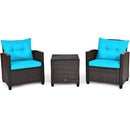 3 Pcs Patio Rattan Furniture Set Cushioned Conversation Set Coffee Table-Beige by LJGDeals