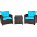 3 Pcs Patio Rattan Furniture Set Cushioned Conversation Set Coffee Table-Beige