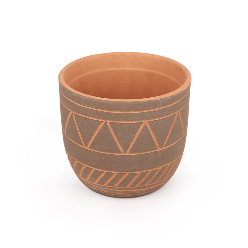 5.5 inch Black-Clay Color Geometric Pattern Pot