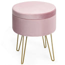 Round Velvet Storage Ottoman Footrest Stool Vanity Chair with Metal Legs by LJGDeals