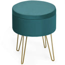 Round Velvet Storage Ottoman Footrest Stool Vanity Chair with Metal Legs by LJGDeals