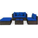 5 Pcs Outdoor Patio Rattan Furniture Set Sectional Conversation with Navy Cushions-Turquoise by LJGDeals