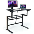 Pneumatic Height Adjustable Gaming Desk T Shaped Game Station with Power Strip Tray-Black by LJGDeals