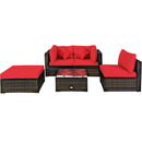 5 Pcs Outdoor Patio Rattan Furniture Set Sectional Conversation with Navy Cushions-Turquoise by LJGDeals