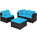 4 Pieces Ottoman Garden Patio Rattan Wicker Furniture Set with Cushion-Gray by LJGDeals