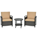 3 Pieces Patio Rattan Furniture Set Cushioned Sofa Storage Table with Shelf Garden by DirectDeals