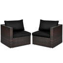 2 Pieces Patio Rattan Sectional Conversation Sofa Set-Beige by LJGDeals