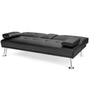 Convertible Folding Leather Futon Sofa with Cup Holders and Armrests by LJGDeals
