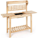 Garden Potting Bench Workstation Table with Sliding Tabletop Sink Shelves by DirectDeals