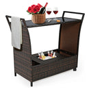 Patio Rattan Bar Serving Cart with Glass Top and Handle by LJGDeals