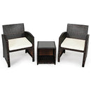 3 Pieces PE Rattan Wicker Furniture Set with Cushion Sofa Coffee Table for Garden by DirectDeals