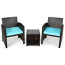 3 Pieces PE Rattan Wicker Furniture Set with Cushion Sofa Coffee Table for Garden by LJGDeals