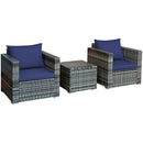 3 Pcs Patio Rattan Furniture Bistro Sofa Set with Cushioned-Navy by LJGDeals