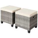 2 Pieces Patio Rattan Ottoman Seat with Removable Cushions-Navy