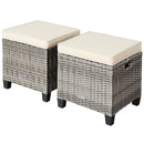 2 Pieces Patio Rattan Ottoman Seat with Removable Cushions-Navy by LJGDeals