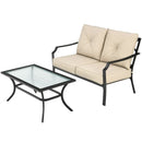 2 Pieces Patio Outdoor Cushioned Sofa Bench with Coffee Table-Beige by LJGDeals