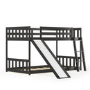 Twin over Twin Bunk Wooden Low Bed with Slide Ladder for Kids by LJGDeals