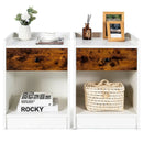 Set of 2 Nightstand with Drawer Cabinet End Side Table Raised Top by LJGDeals