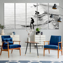Surfers on Waves Wall Art Canvas Print – Framed Black and