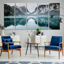 Mountain Lake Wall Art Canvas Print – Snowy Peaks Winter