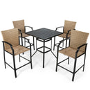 5 Pieces Outdoor Rattan Bistro Bar Stool Table Set with Cushions by LJGDeals
