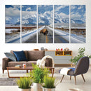 Bison Wall Art - Snowy Road Wall Art – Framed Mountain by MyGreatCanvas | Canvas Wall Art Prints | Photo Prints & Wall Decor