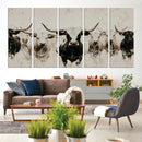 Longhorn Cattle Wall Art Canvas Print – Framed Bison Herd