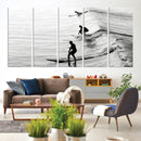 Surfers on Waves Wall Art Canvas Print – Framed Black and