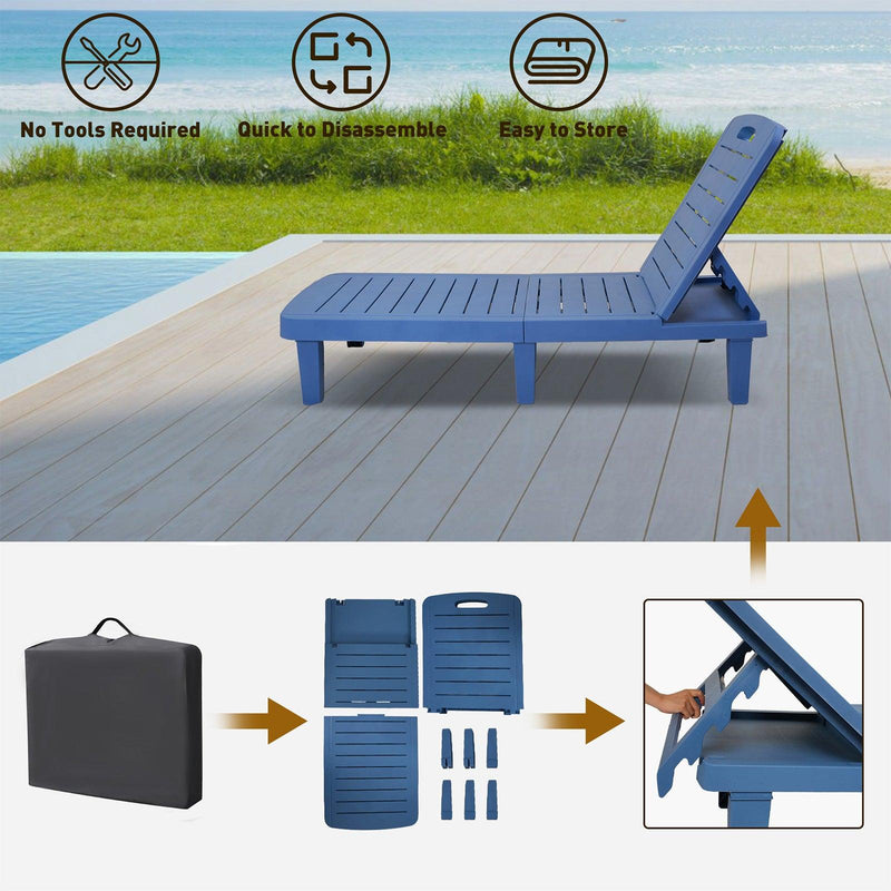 Chaise Lounge Chair Patio Sunbathing Chair with 4 Level Adjustable Backrest & Hide Cup Holder, Blue