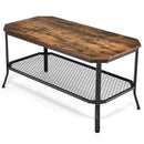 2-Tier Industrial Coffee Table with Open Mesh Storage Shelf for Living Room-Rustic Brown by LJGDeals