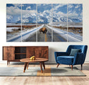 Bison Wall Art - Snowy Road Wall Art – Framed Mountain by MyGreatCanvas | Canvas Wall Art Prints | Photo Prints & Wall Decor