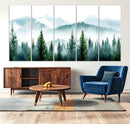 Pine Forest Wall Art Canvas Print – Misty Mountains Foggy
