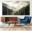 Misty Valley Wall Art Canvas Print – Foggy Forest Pine Trees