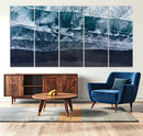 Black Beach Wall Art Canvas Print – Framed Aerial Ocean View