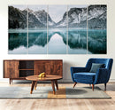 Mountain Lake Wall Art Canvas Print – Snowy Peaks Winter