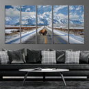 Bison Wall Art - Snowy Road Wall Art – Framed Mountain by MyGreatCanvas | Canvas Wall Art Prints | Photo Prints & Wall Decor