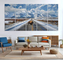 Bison Wall Art - Snowy Road Wall Art – Framed Mountain by MyGreatCanvas | Canvas Wall Art Prints | Photo Prints & Wall Decor