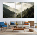 Misty Valley Wall Art Canvas Print – Foggy Forest Pine Trees