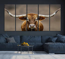 Texas Longhorn Wall Art Canvas Print – Brown Bull Rustic