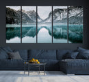Mountain Lake Wall Art Canvas Print – Snowy Peaks Winter