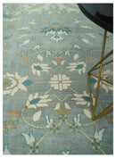8x10 Traditional Floral Silver and Ivory Hand Knotted wool area rug
