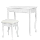 4 Drawers Wood Mirrored Vanity Dressing Table with Stool by LJGDeals