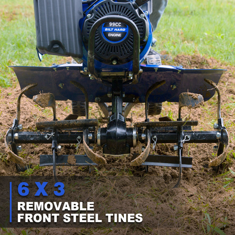BILT HARD 99cc Gas Garden Tiller – Heavy-Duty 4-Cycle Engine, 24" Front Tines, Digs Up to 11.8" Deep – Perfect for Weeding, Cultivating & Soil Preparation