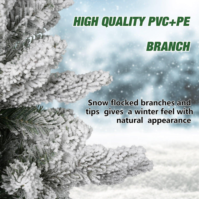 6.9' Artificial Christmas Pine Tree Snow Flocked Xmas Tree with 950 Branch Tips