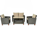 4 Pieces Patio Rattan Furniture Set with Cushions