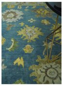 Blue, Silver and Olive 8x10 Hand knotted Traditional Oushak wool area rug by The Rug Decor