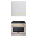 Akicon 36" Stainless Steel Range Hood with 600 CFM Insert & 6-Burner Gas Range Combo – Powerful Ventilation, Convection Oven, Multiple Finishes